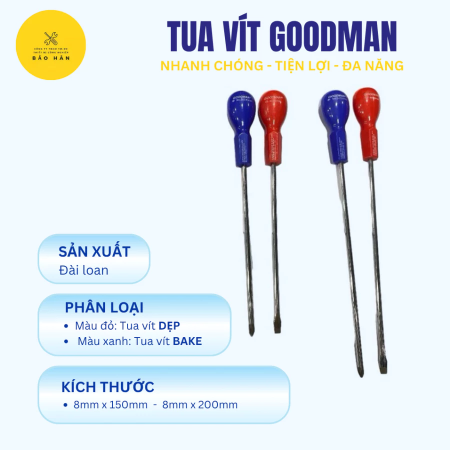 Tua Vít Đa Năng 2 Cạnh 4 Cạnh Goodman – Đầu Bake Dẹp Size 8mm Cao Cấp, Tô Vít Chuyên Dụng