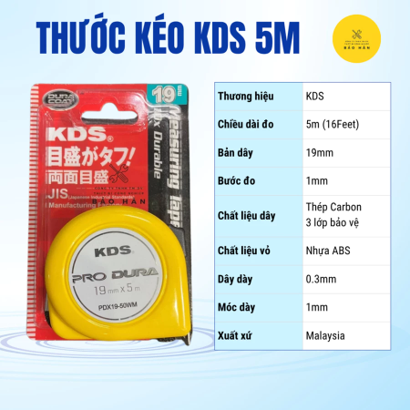 Thước Kéo KDS 5m Chính Hãng – Thước Dây Rút Thép Carbon, Vỏ Nhựa ABS Cao Cấp, Đo Chính Xác